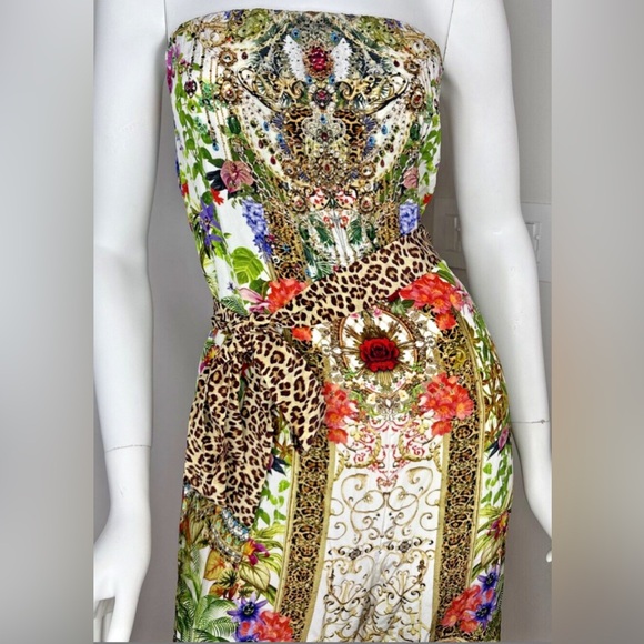 NEW CAMILLA Strapless embellished printed silk-chiffon jumpsuit